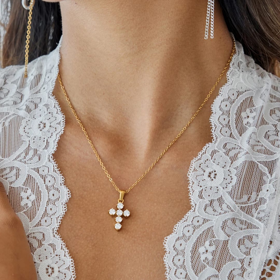Jesus Zirconia Cross Necklace