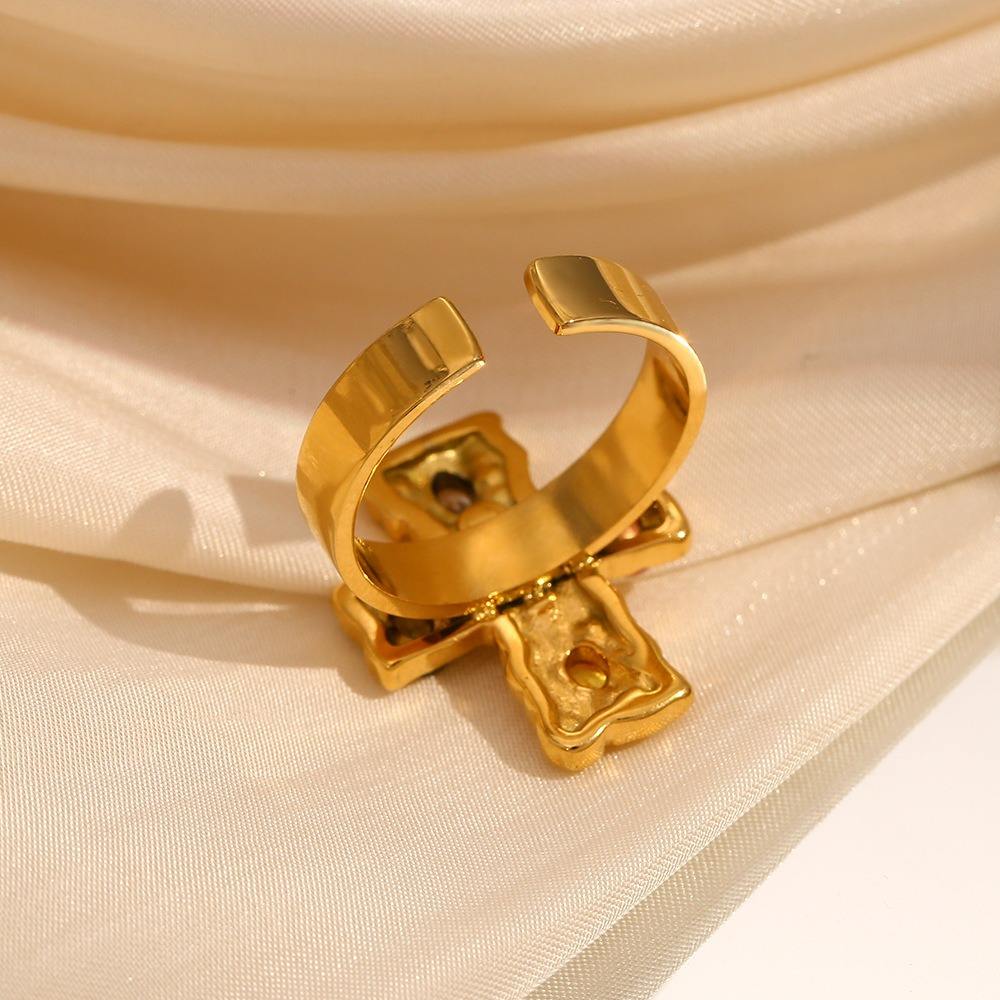 Crystal Crucifix Adjustable Ring