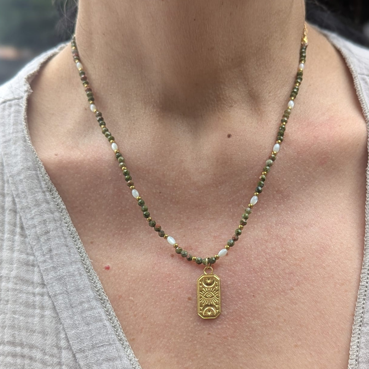Nami Beaded Unakite Necklace