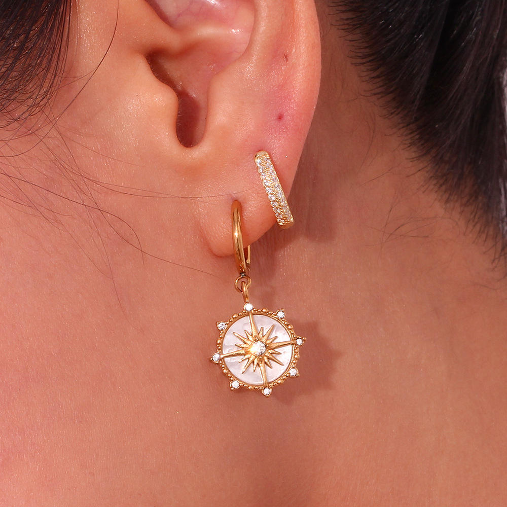 White Compass Earrings