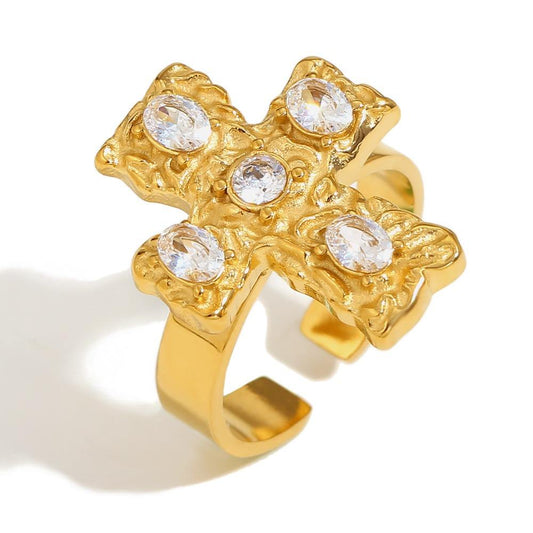 Crystal Crucifix Adjustable Ring