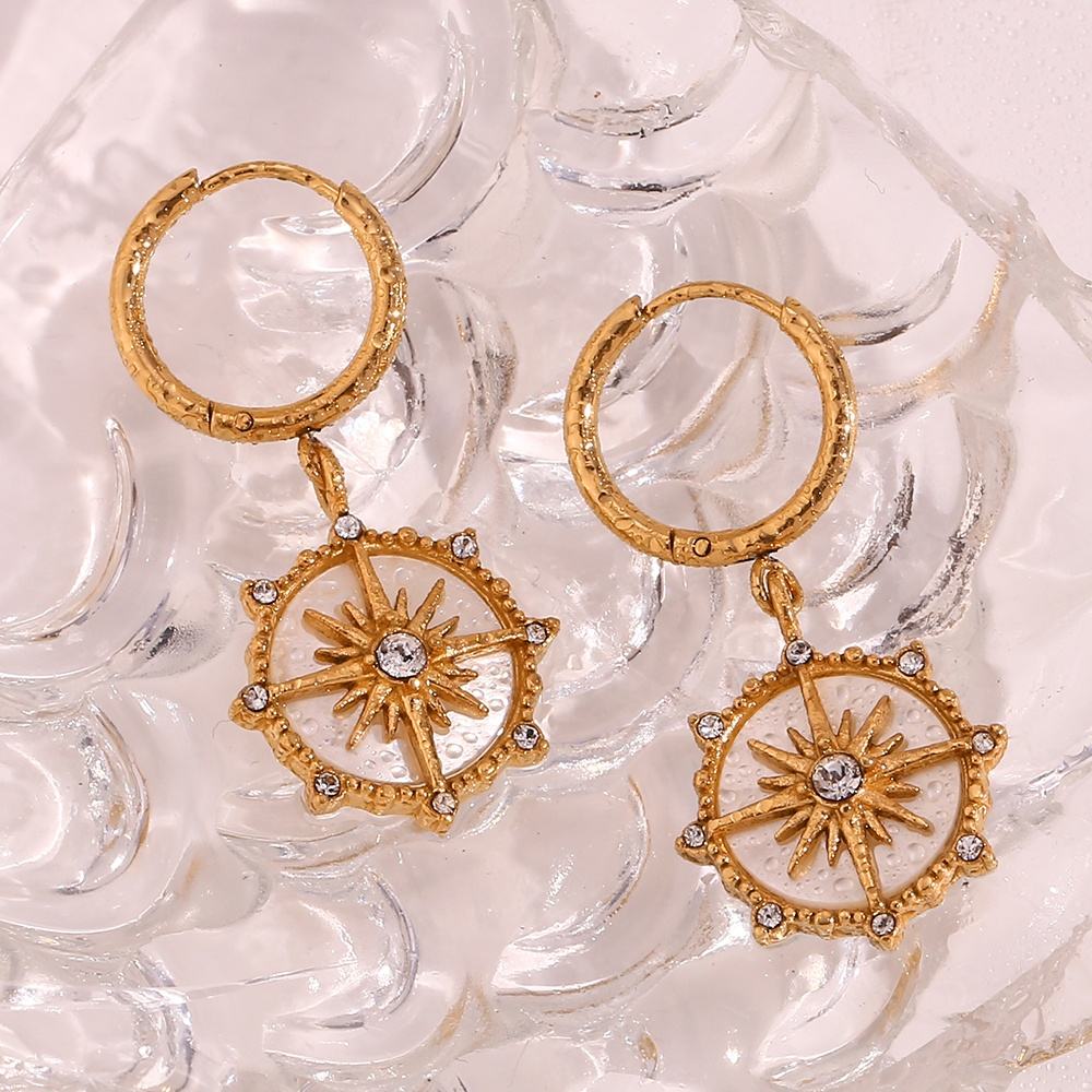 White Compass Earrings