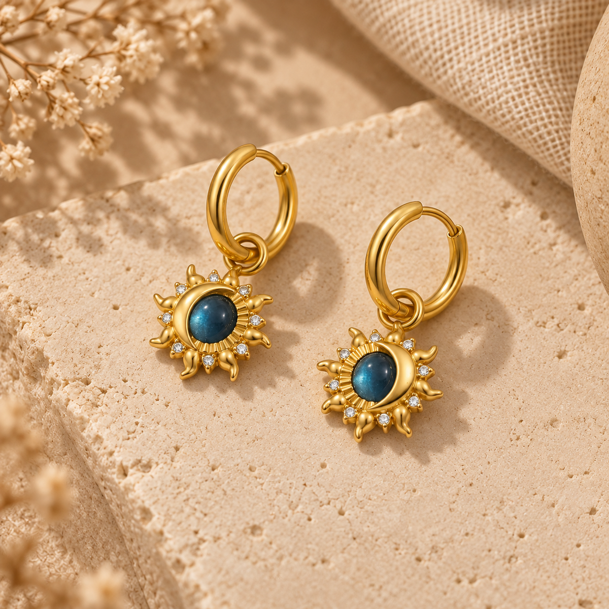 Green Sun & Moon Hoops