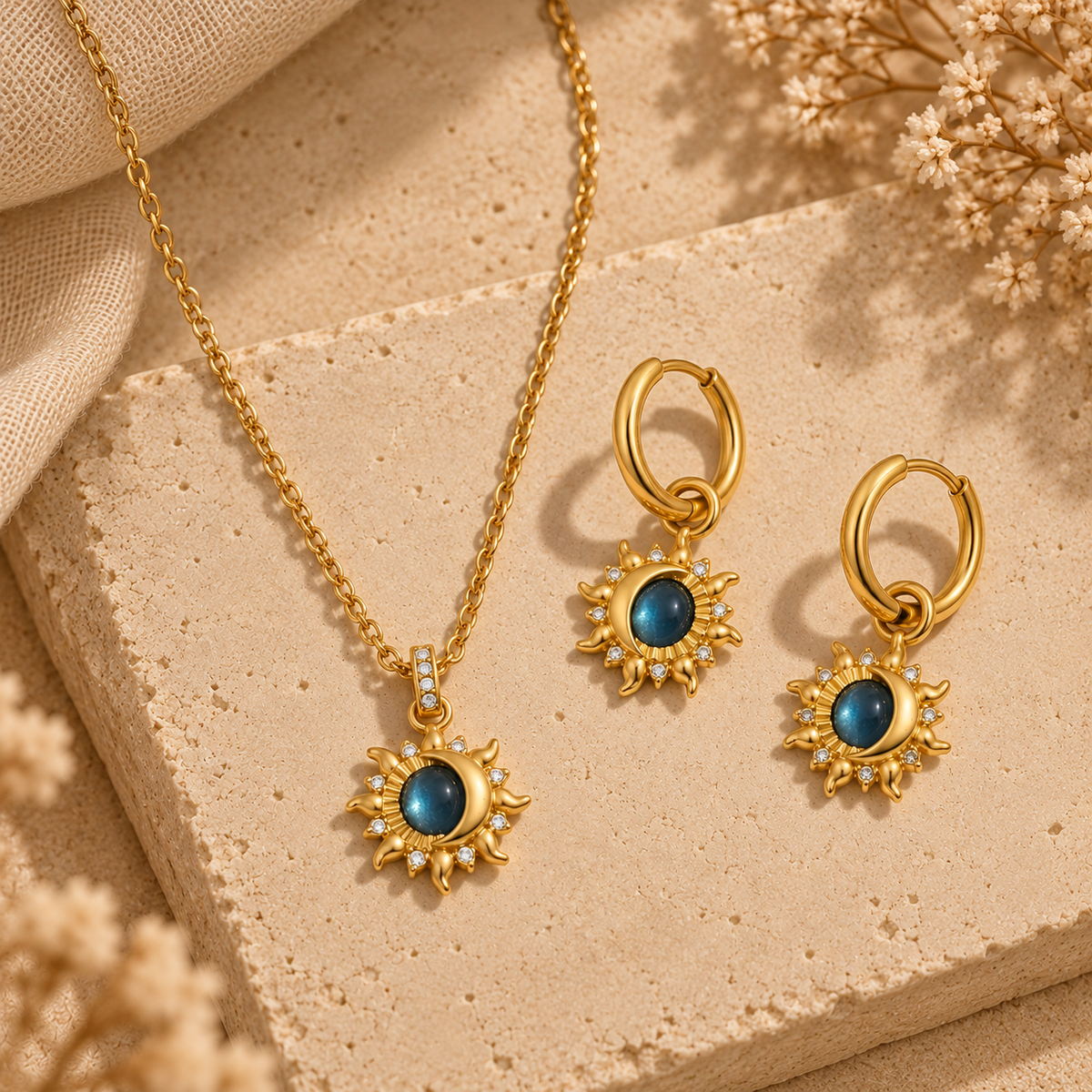 Green Sun & Moon Hoops
