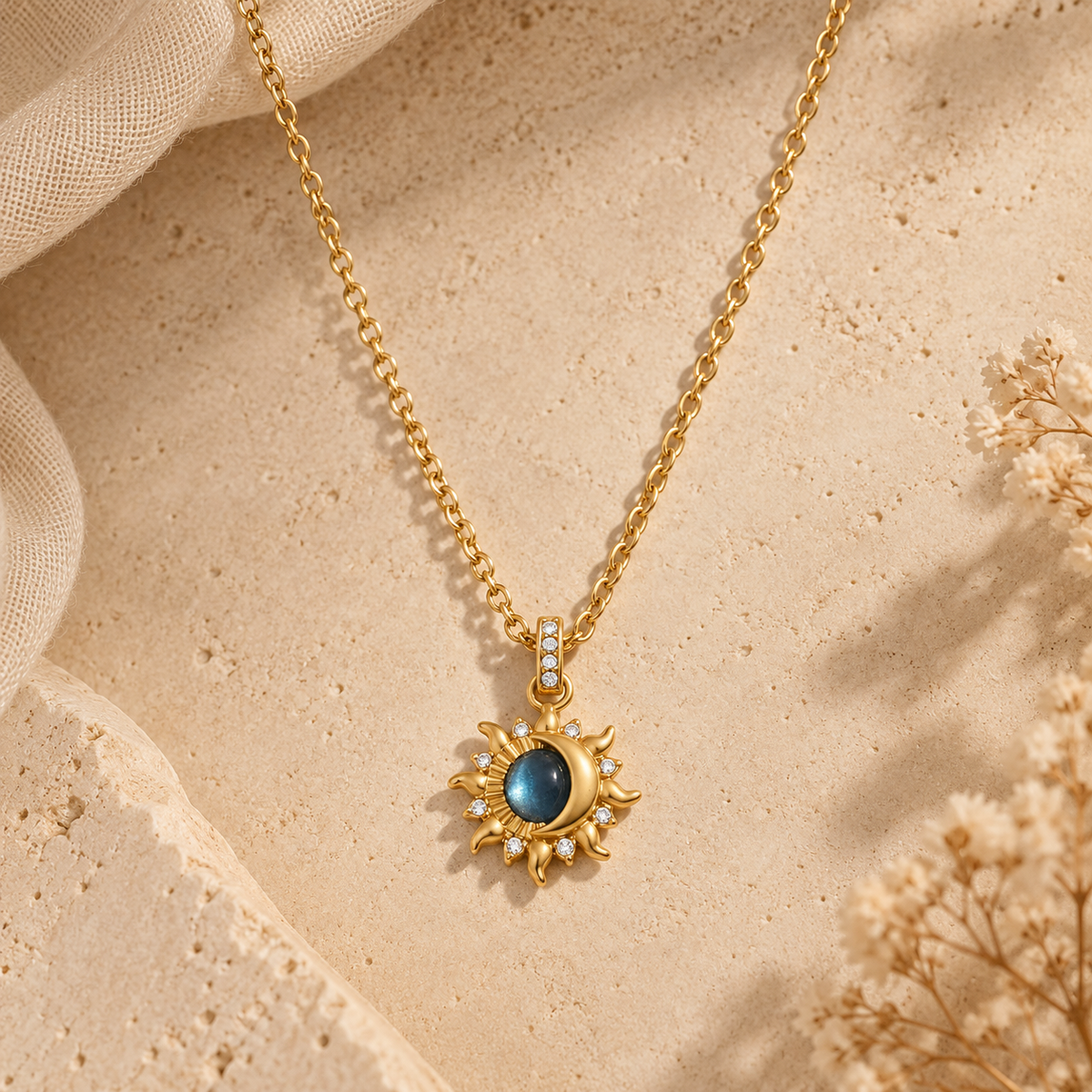 Green Sun & Moon Necklace