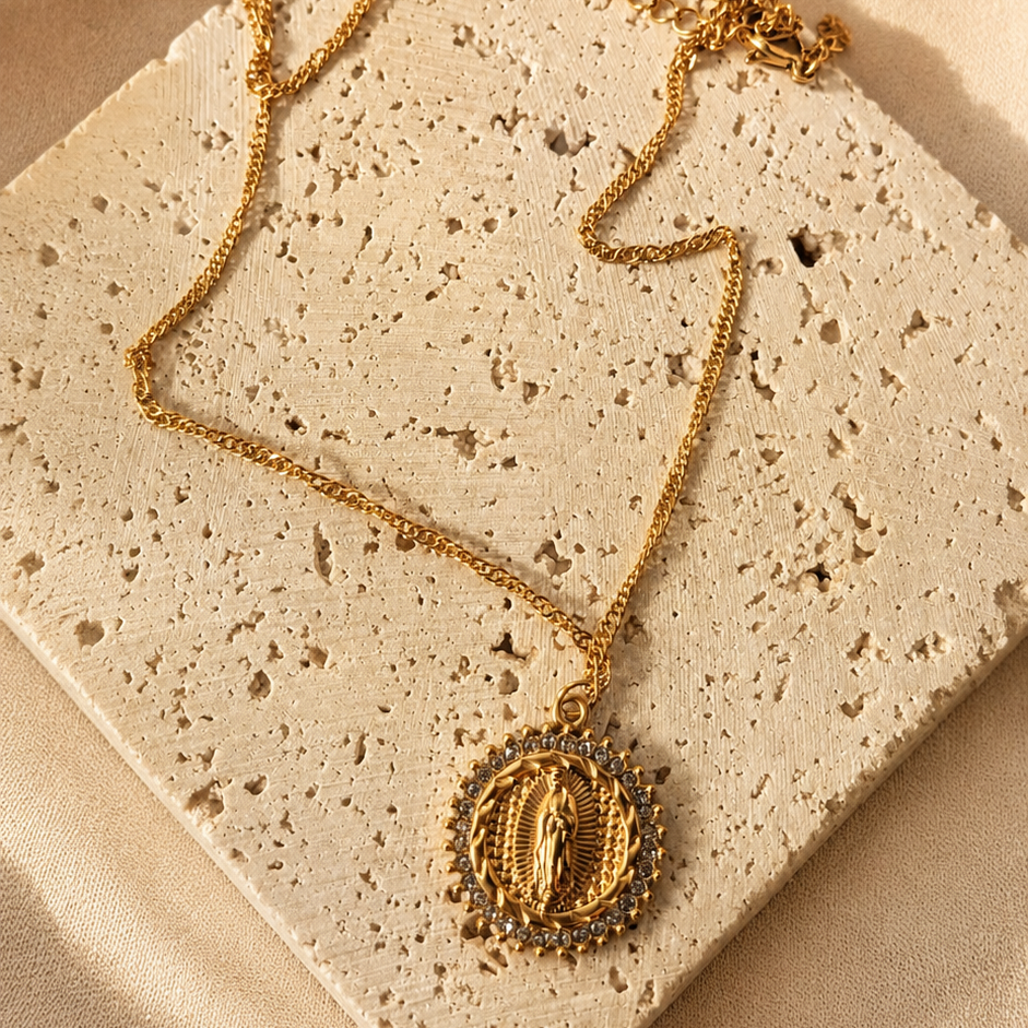 Crystal Virgin Mary Necklace