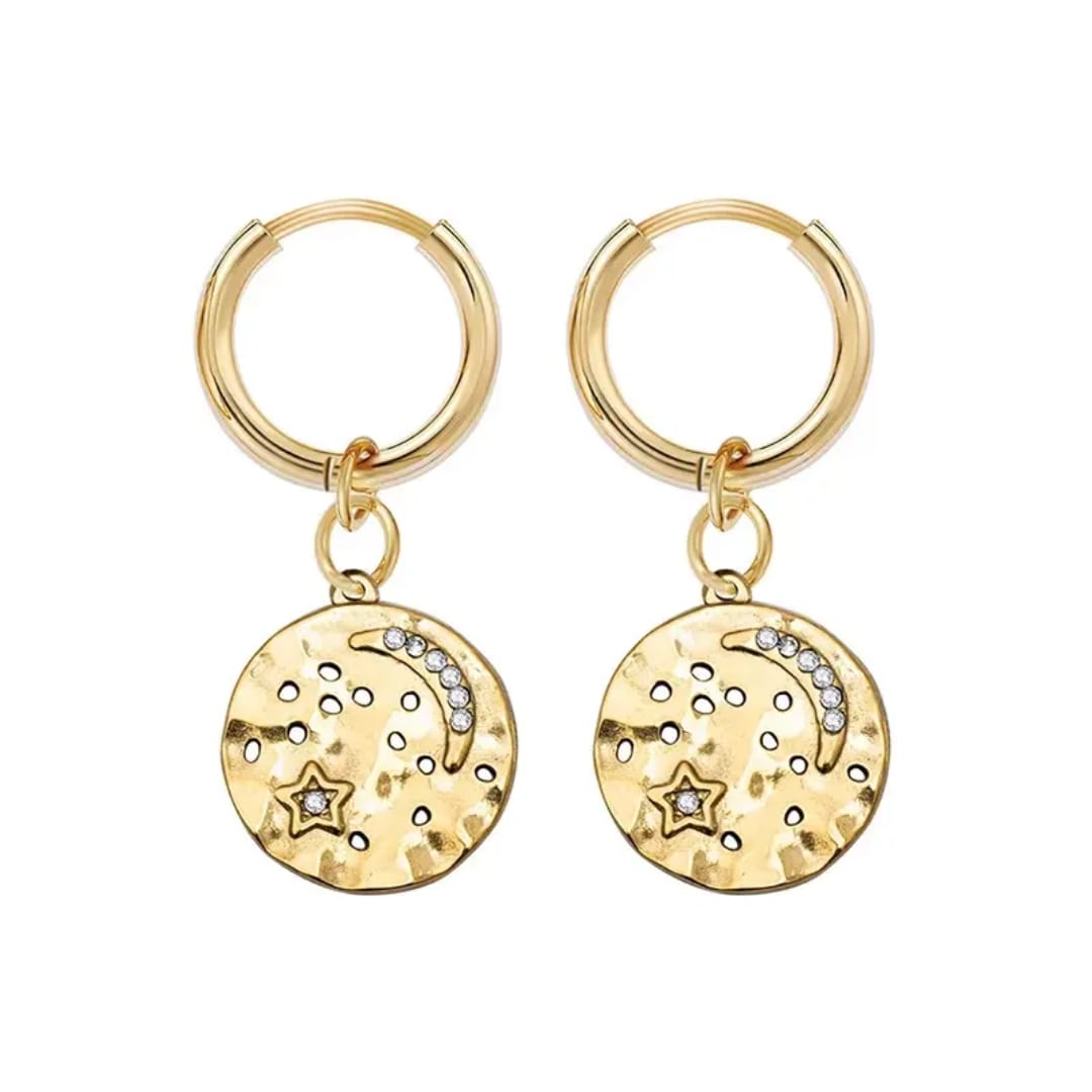 Moon Star Hammered Hoops