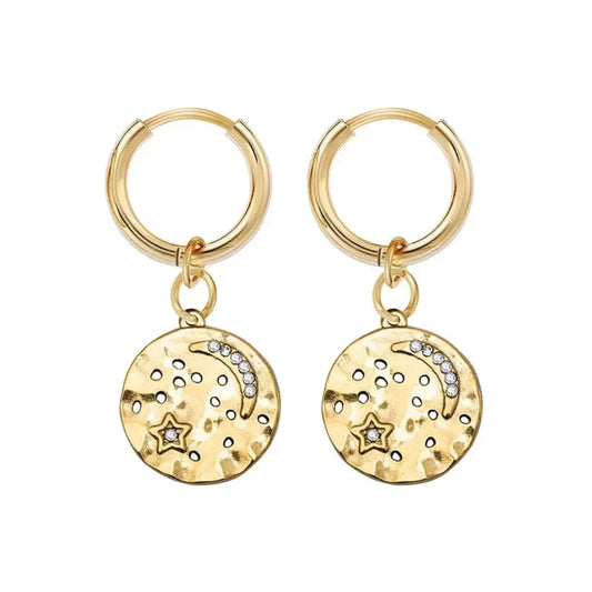 Moon Star Hammered Hoops