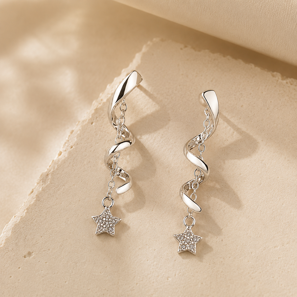 Dangling Spiral Star Earrings