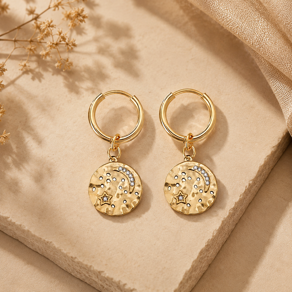 Moon Star Hammered Hoops