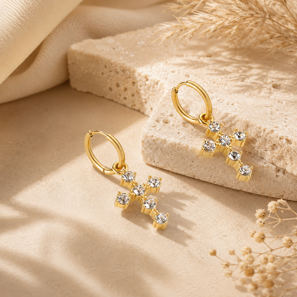 Crystal Crucifix Earrings