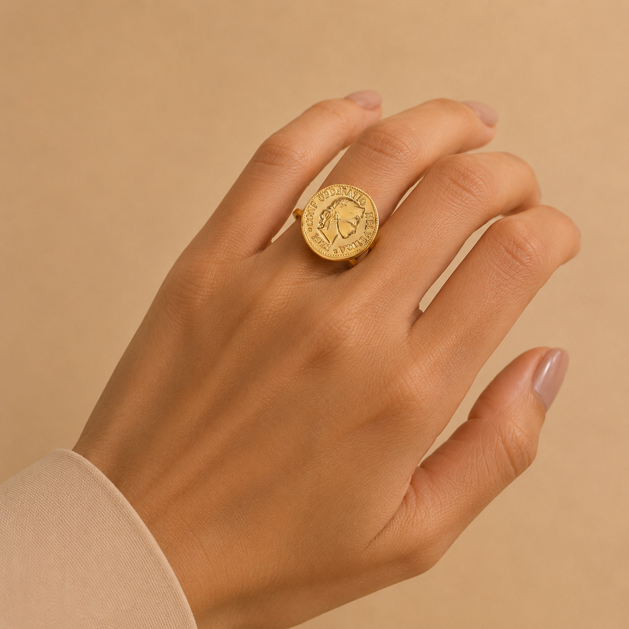 Greek Goddess Coin Adjustable Ring
