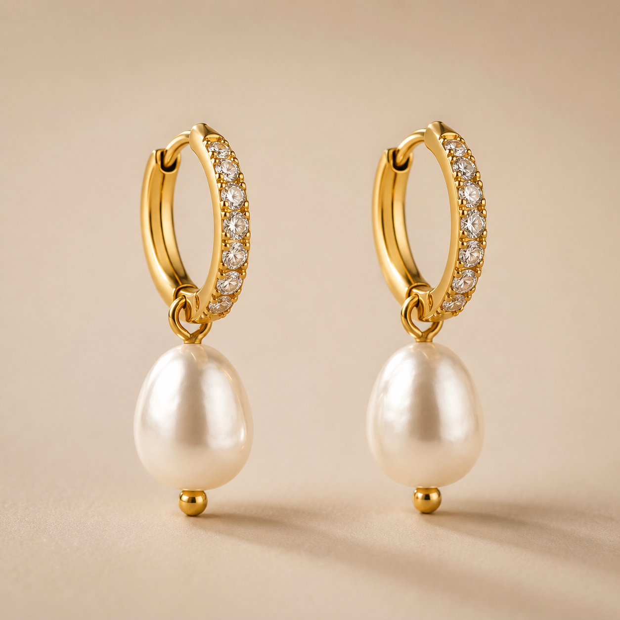 Zirconia Hoop Pearl Drop Earrings