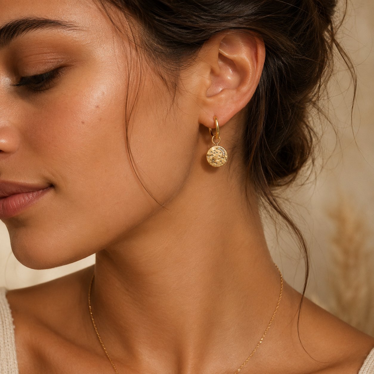 Moon Star Hammered Hoops