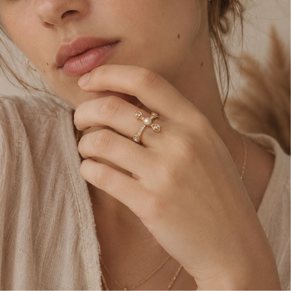 Studded Cross Ring