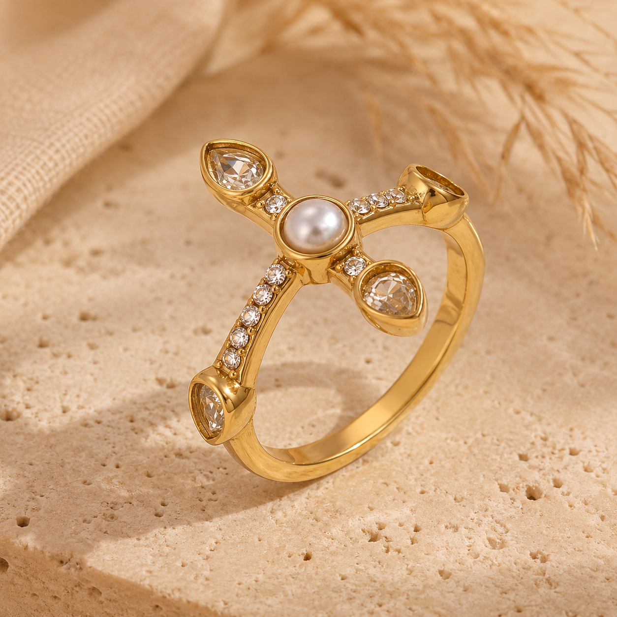 Studded Cross Ring