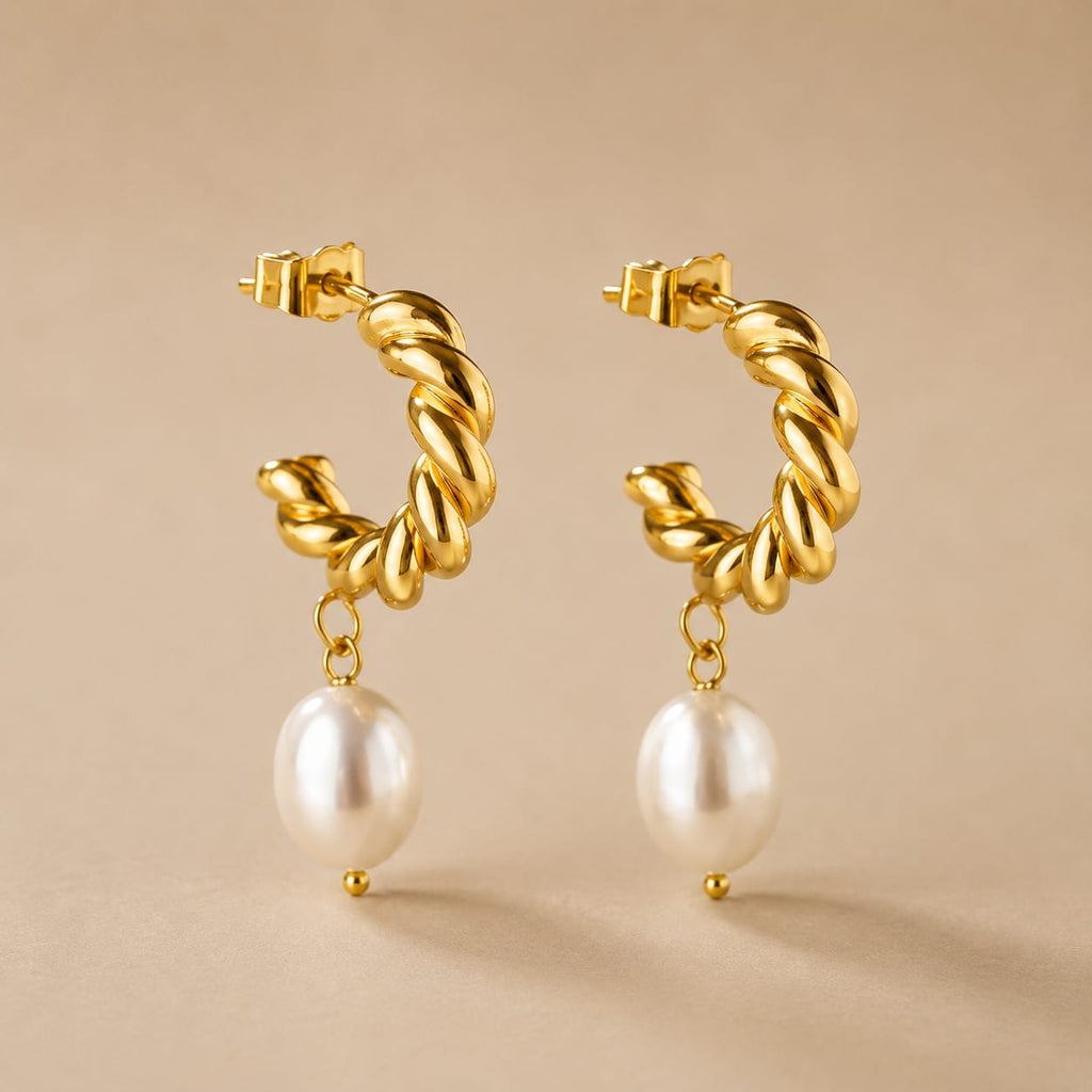 Twisted Pearl Hoops