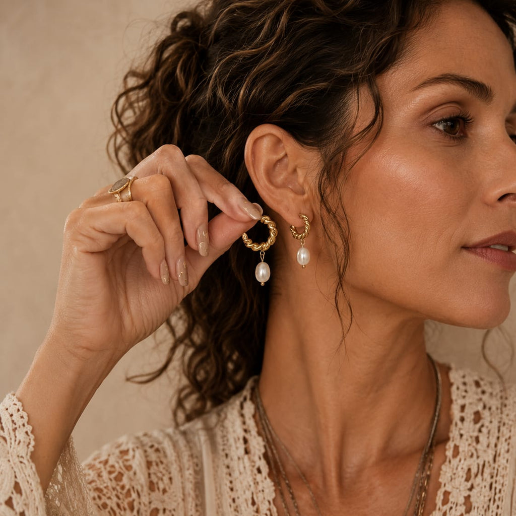 Twisted Pearl Hoops