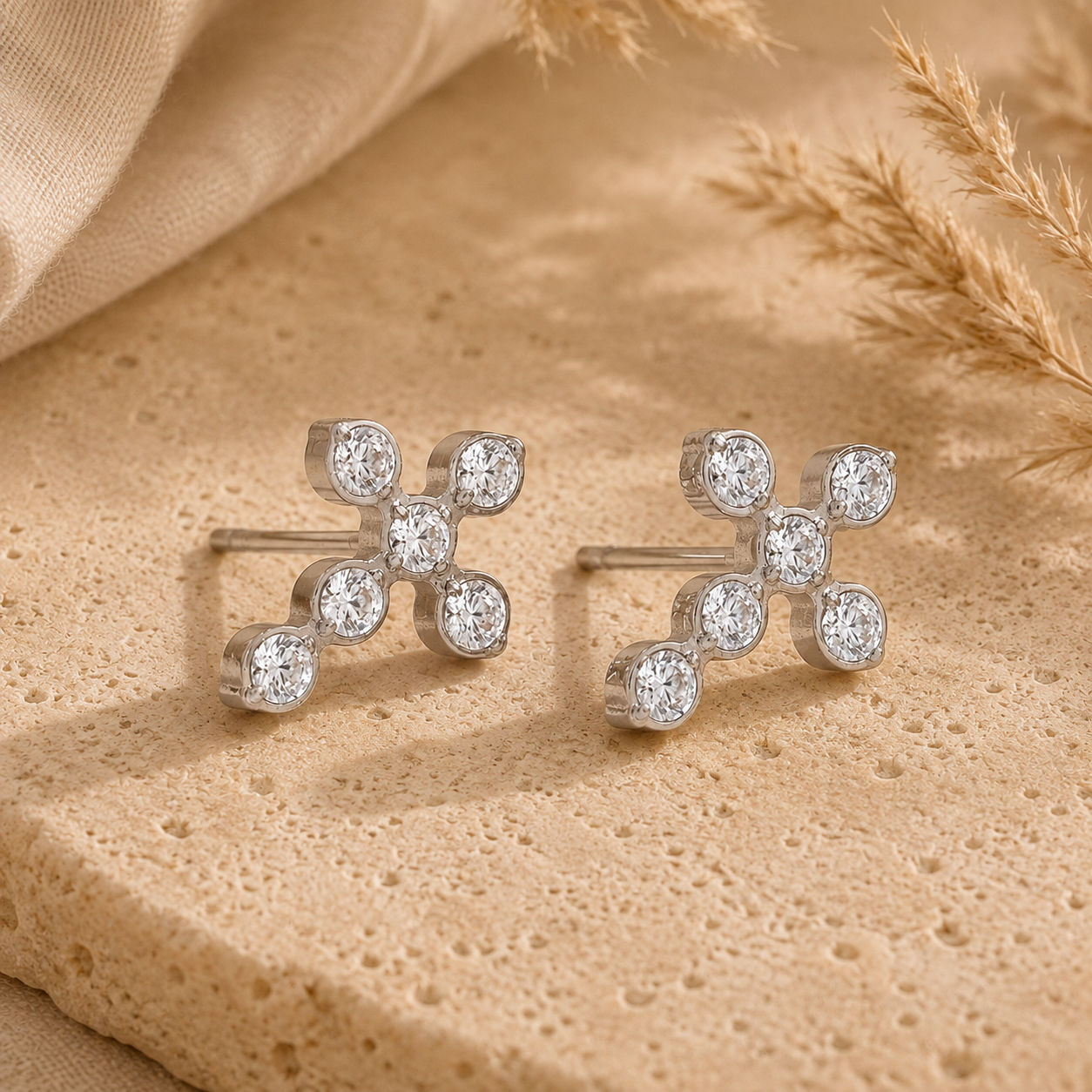 Zirconia Crucifix Studs